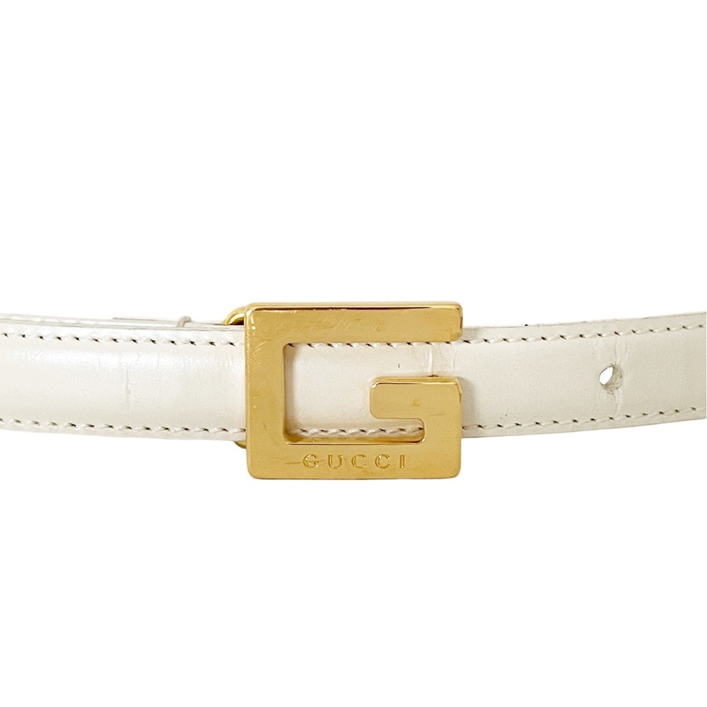 Gucci white leather gold G logo skinny belt size 32